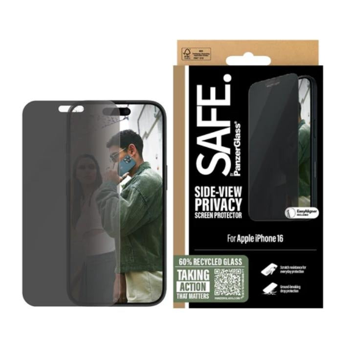 PanzerGlass SAFE. Privacy Skärmskydd Apple iPhone 16, 15 | Ultra-Wide Fit
