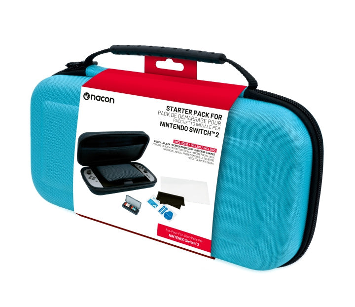 NACON Essential Pack för Nintendo Switch II - Hårt fodral, skärmskydd och förvaringslåda för 4 spel (blå)
