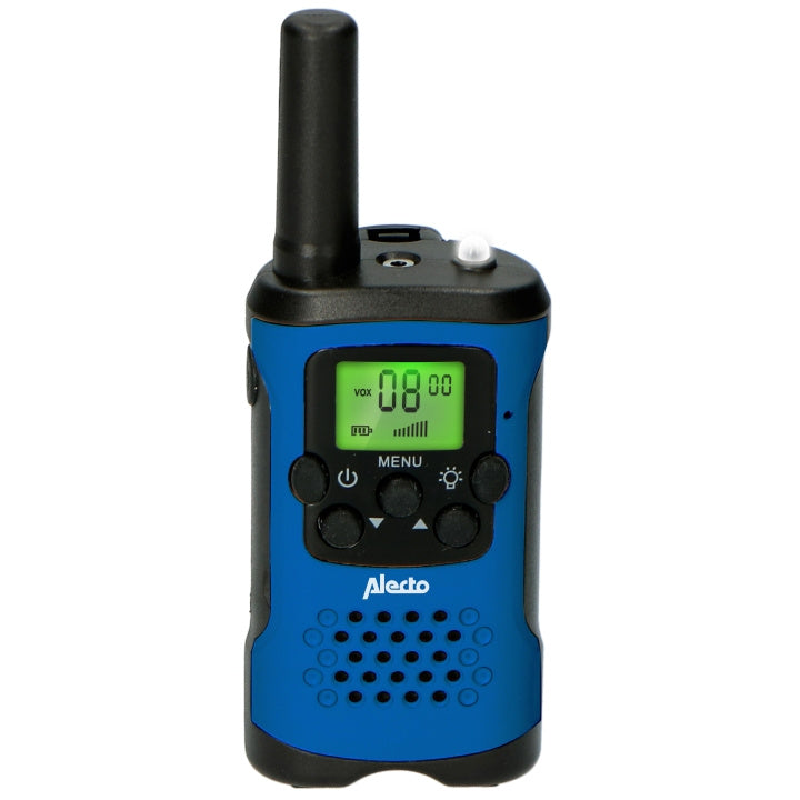 Alecto Walkie-Talkie Set | 2 handenheter | Upp till 7 km | Frekvenskanaler: 8 | PTT / VOX | 24 h standby | Laddningsstation ingår | Hörlursutgång | Blå / Svart