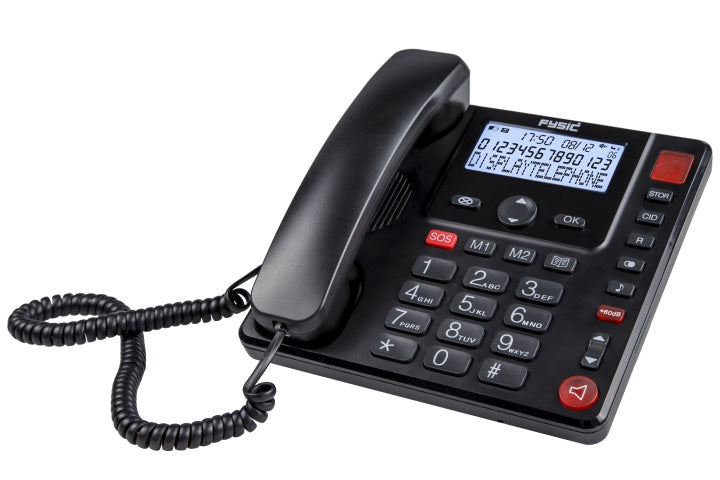 Fysic Sladdansluten telefon med stor knapp och display för seniorer Svart