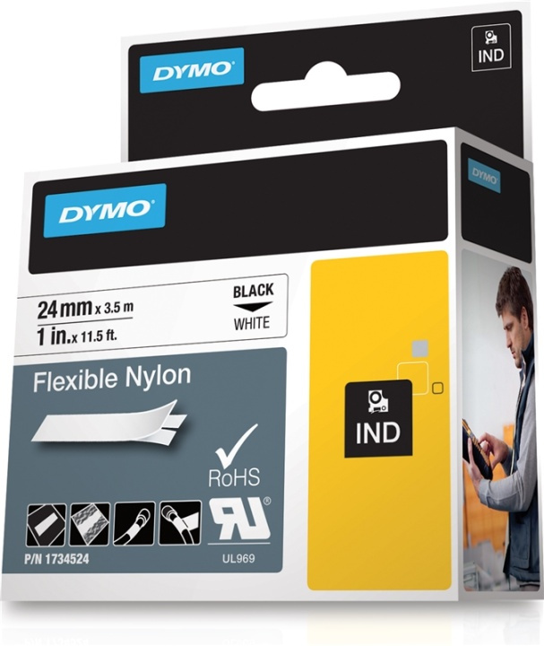 DYMO RhinoPRO märktejp flex nylon 24mm, svart på vitt, 3,5m (1734524) i gruppen DATORER & KRINGUTRUSTNING / Skrivare & Tillbehör / Skrivare / Märkmaskiner & Tillbehör / Tejp hos TP E-commerce Nordic AB (38-18657)