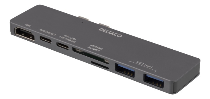 DELTACO Dual USB-C Dock för MacBook Pro 2016, Thunderbolt 3, 100W USB- i gruppen DATORER & KRINGUTRUSTNING / Bärbara datorer & tillbehör / Dockningsstation hos TP E-commerce Nordic AB (38-74632)