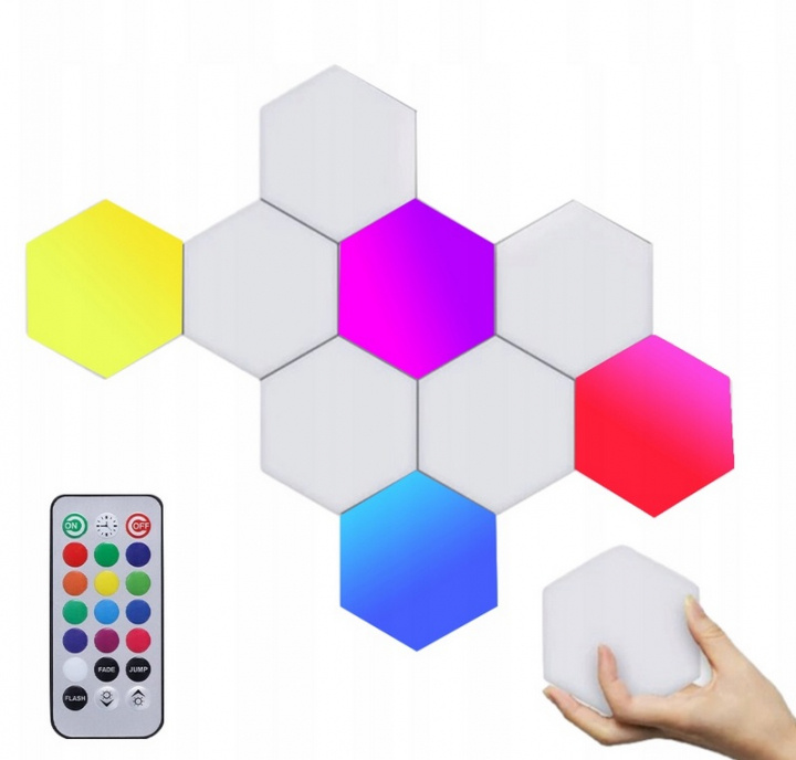 Hexagonal LED-Light - Väggbelysning med RGB, 5st Hexagonmoduler, inkl Fjärrkontroll i gruppen HEMELEKTRONIK / Belysning / Vägglampor hos TP E-commerce Nordic AB (38-84403)