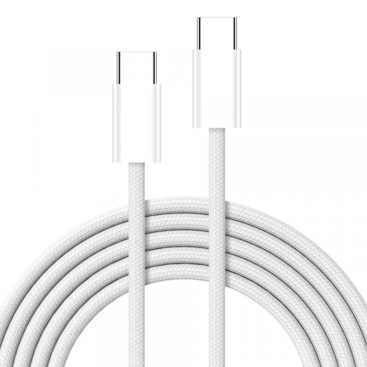 Flätad USB-C till USB-C Ladd- och synkkabel, 1,5m, 5A, Vit i gruppen SMARTPHONE & SURFPLATTOR / Laddare & Kablar / Kablar / Kablar Typ C hos TP E-commerce Nordic AB (38-84427)