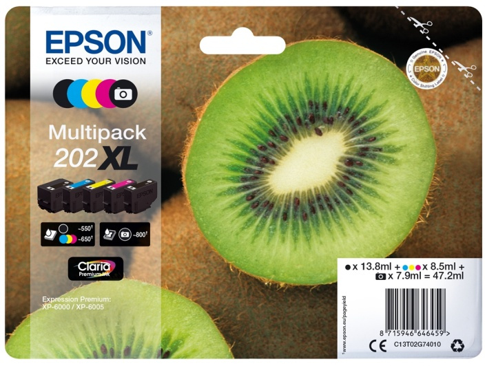 Epson Kiwi Multipack 5-colours 202XL Claria Premium Ink i gruppen DATORER & KRINGUTRUSTNING / Skrivare & Tillbehör / Bläck & Toner / Bläckpatroner / Epson hos TP E-commerce Nordic AB (A14130)