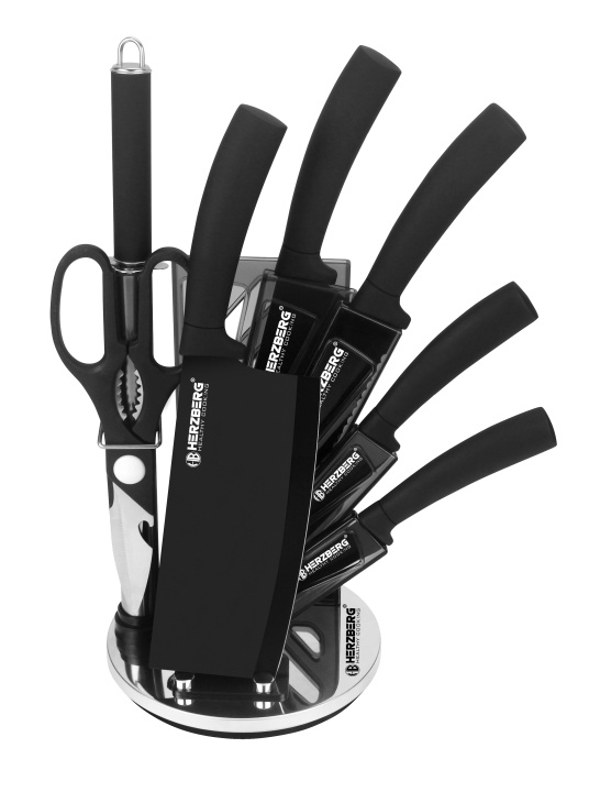 Herzberg 8 Pieces Knife Set with Acrylic Stand-Black i gruppen HEM, HUSHÅLL & TRÄDGÅRD / Köksredskap / Köksknivar & Knivslipar hos TP E-commerce Nordic AB (A19974)