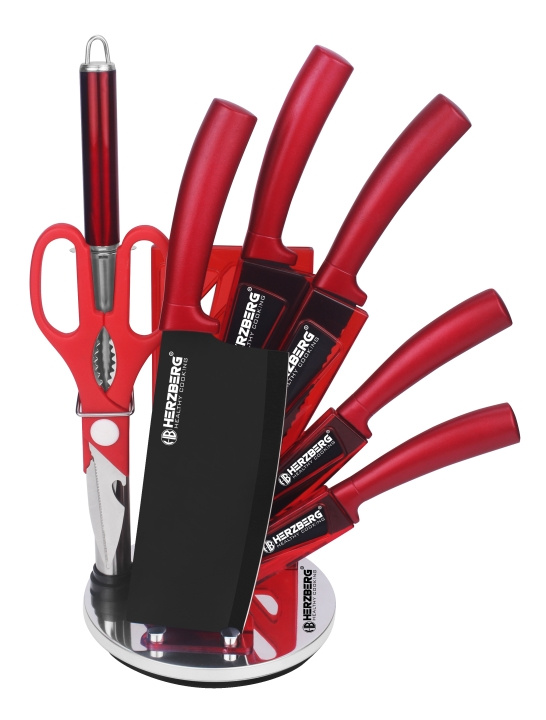 Herzberg 8 Pieces Knife Set with Acrylic Stand - Red i gruppen HEM, HUSHÅLL & TRÄDGÅRD / Köksredskap / Köksknivar & Knivslipar hos TP E-commerce Nordic AB (A19975)