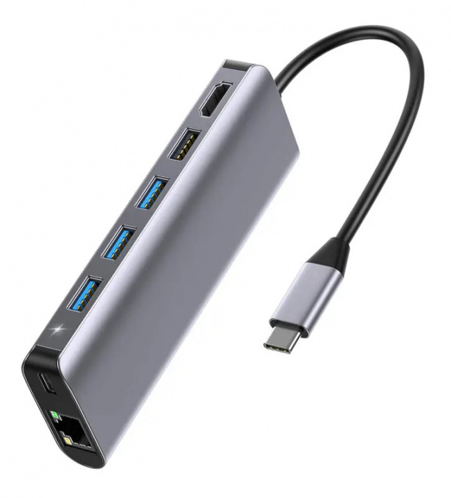 SiGN 7-i-1 USB-C-hub HDMI RJ45 USB-C, max 100W, 20V, 5A - Grå i gruppen DATORER & KRINGUTRUSTNING / Datortillbehör / USB-hubbar hos TP E-commerce Nordic AB (A22460)