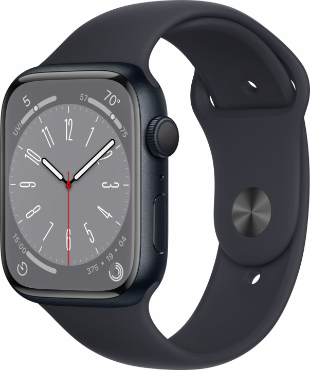 Apple Watch Series 8 45mm Midnight/Aluminium with Midnight Sportband GPS i gruppen SMARTPHONE & SURFPLATTOR / Träning, hem & fritid / Apple Watch & tillbehör / Apple Watch hos TP E-commerce Nordic AB (A22762)