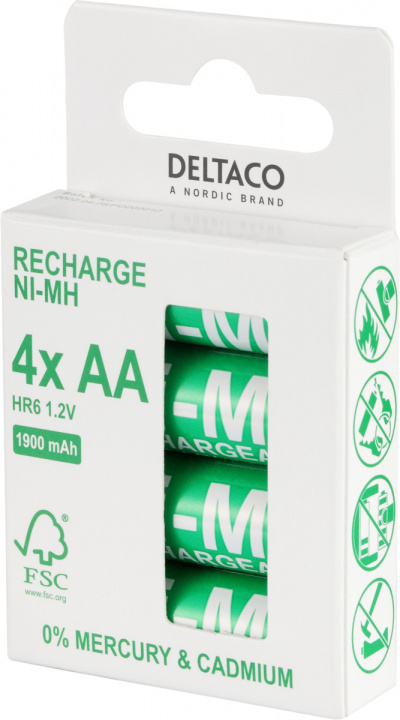 DELTACO Ultimate Ni-Mh uppladdningsbar, LR6/AA storlek, 1900mAh, 4-pack (SG) i gruppen HEMELEKTRONIK / Batterier & Laddare / Laddningsbara batterier / AA hos TP E-commerce Nordic AB (A22869)