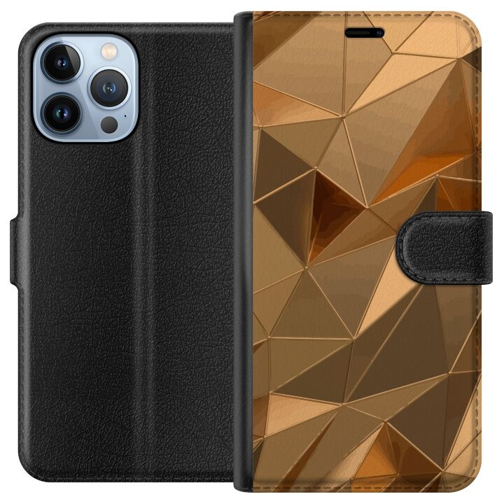 Plånboksfodral till Apple iPhone 13 Pro Max med 3D Guld motiv i gruppen SMARTPHONE & SURFPLATTOR / Mobilskydd / Apple / iPhone 13 Pro Max hos TP E-commerce Nordic AB (A50564)