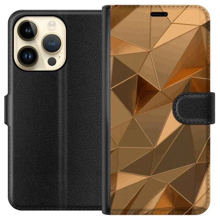 Plånboksfodral till Apple iPhone 15 Pro med 3D Guld motiv i gruppen SMARTPHONE & SURFPLATTOR / Mobilskydd / Apple / iPhone 15 hos TP E-commerce Nordic AB (A50888)