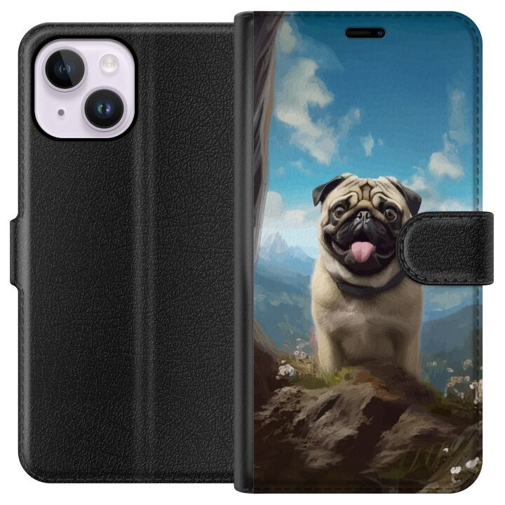 Plånboksfodral till Apple iPhone 15 Plus med Glad Hund motiv i gruppen SMARTPHONE & SURFPLATTOR / Mobilskydd / Apple / iPhone 15 hos TP E-commerce Nordic AB (A50936)