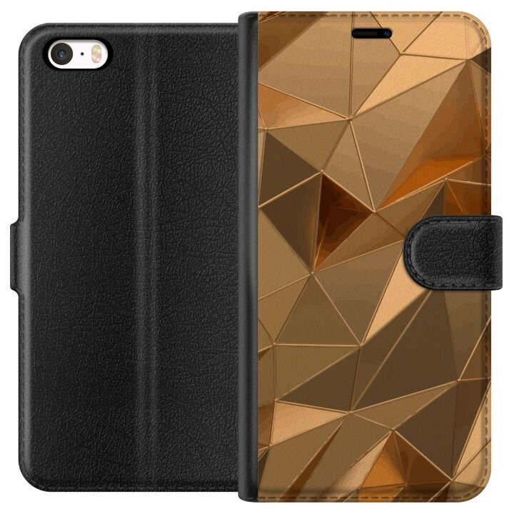 Plånboksfodral till Apple iPhone 5 med 3D Guld motiv i gruppen SMARTPHONE & SURFPLATTOR / Mobilskydd / Apple / iPhone 5/5S/SE hos TP E-commerce Nordic AB (A51104)