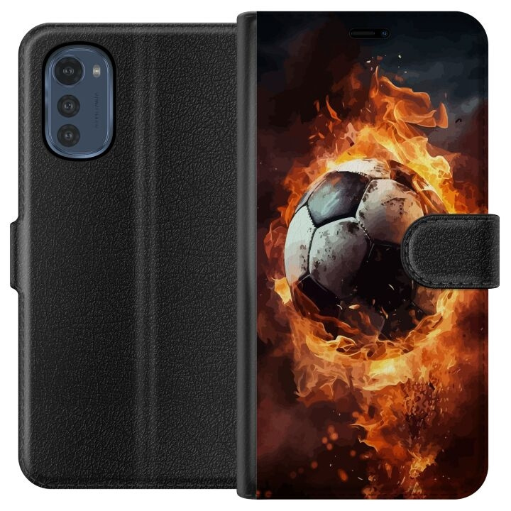 Plånboksfodral till Motorola Moto E32s med Fotboll motiv i gruppen SMARTPHONE & SURFPLATTOR / Mobilskydd / Motorola hos TP E-commerce Nordic AB (A54254)