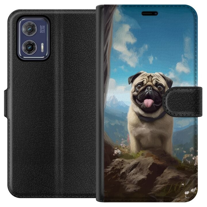 Plånboksfodral till Motorola Moto G73 med Glad Hund motiv i gruppen SMARTPHONE & SURFPLATTOR / Mobilskydd / Motorola hos TP E-commerce Nordic AB (A55385)