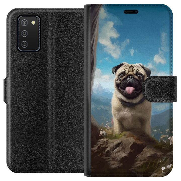 Plånboksfodral till Samsung Galaxy A02s med Glad Hund motiv i gruppen SMARTPHONE & SURFPLATTOR / Mobilskydd / Samsung hos TP E-commerce Nordic AB (A58166)