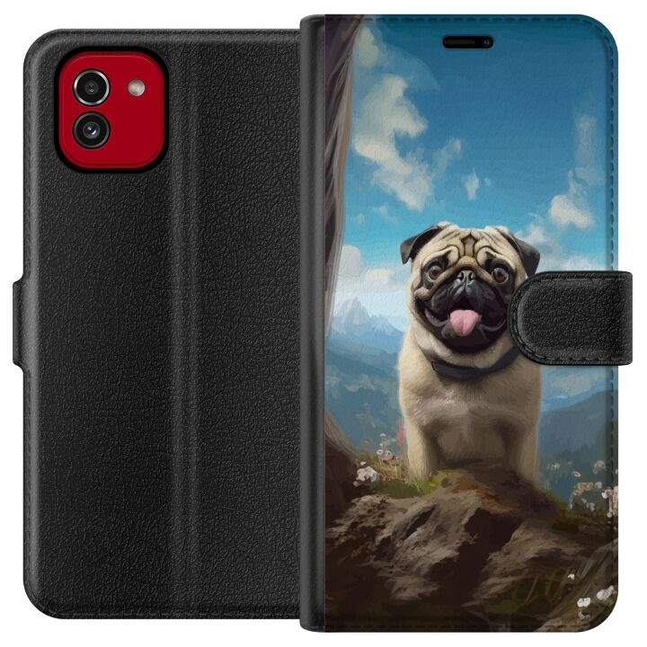 Plånboksfodral till Samsung Galaxy A03 med Glad Hund motiv i gruppen SMARTPHONE & SURFPLATTOR / Mobilskydd / Samsung hos TP E-commerce Nordic AB (A58220)