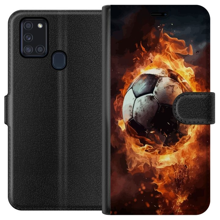 Plånboksfodral till Samsung Galaxy A21s med Fotboll motiv i gruppen SMARTPHONE & SURFPLATTOR / Mobilskydd / Samsung hos TP E-commerce Nordic AB (A58925)