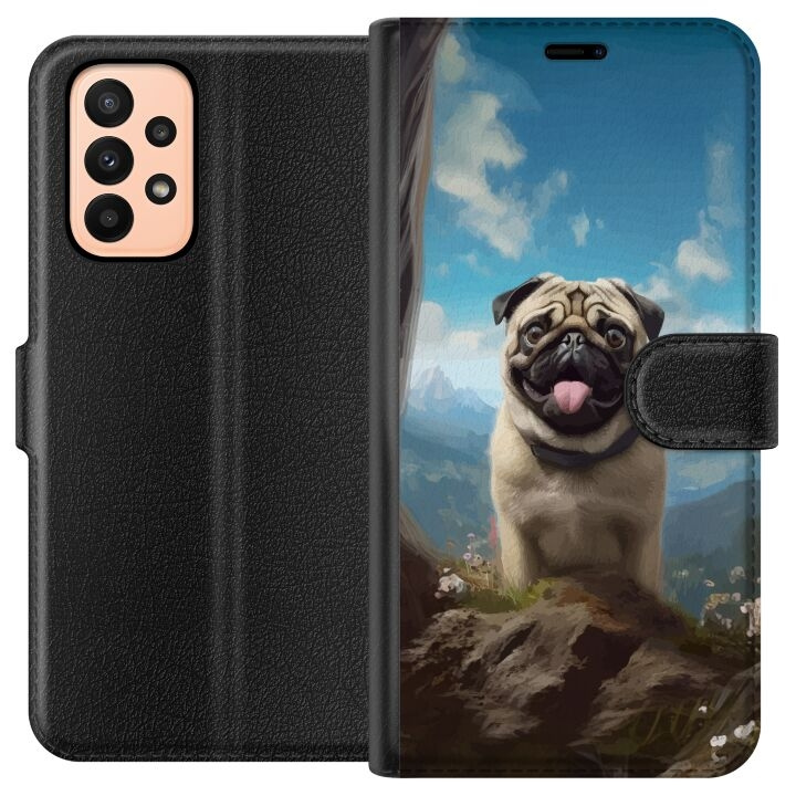 Plånboksfodral till Samsung Galaxy A23 med Glad Hund motiv i gruppen SMARTPHONE & SURFPLATTOR / Mobilskydd / Samsung hos TP E-commerce Nordic AB (A59030)