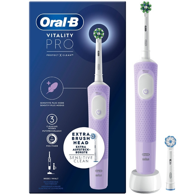 Oral B Eltandborste Vitality Pro Lilac Extra Refill i gruppen SKÖNHET & HÄLSA / Munvård / Borsthuvuden & Tillbehör hos TP E-commerce Nordic AB (C14140)