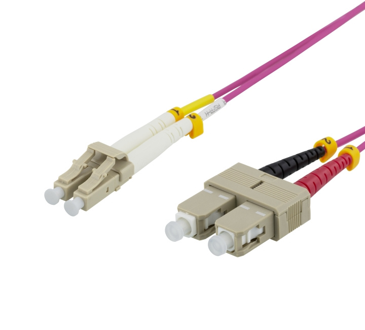 Deltaco OM4 Fiber cable, LC-SC Duplex, 50/125, 1m, pink i gruppen DATORER & KRINGUTRUSTNING / Datorkablar / Nätverkskablar / Fiberkablage hos TP E-commerce Nordic AB (C17942)