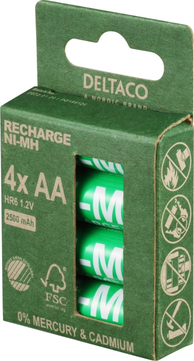 DELTACO laddbara AA-batterier, 2500mAh, 4-pack i gruppen HEMELEKTRONIK / Batterier & Laddare / Laddningsbara batterier / AA hos TP E-commerce Nordic AB (C18285)