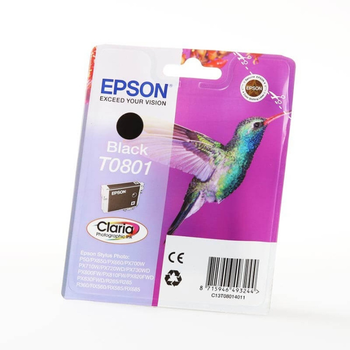 EPSON Bläck C13T08014011 T0801 Svart, Hummingbird i gruppen DATORER & KRINGUTRUSTNING / Skrivare & Tillbehör / Bläck & Toner / Bläckpatroner / Epson hos TP E-commerce Nordic AB (C26745)