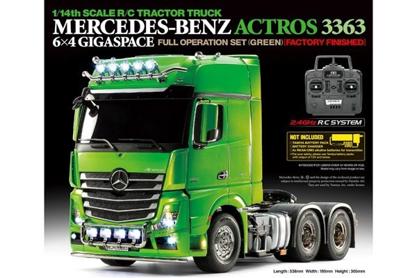 TAMIYA 1:14 R/C Full Option - Actros 3363 Green i gruppen LEKSAKER, BARN- & BABYPRODUKTER / Radiostyrt / Radiostyrda bilar hos TP E-commerce Nordic AB (C31517)