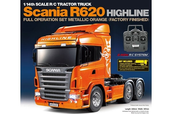 TAMIYA 1:14 R/C Full Option - Scania R620 Metal Orange i gruppen LEKSAKER, BARN- & BABYPRODUKTER / Radiostyrt / Radiostyrda bilar hos TP E-commerce Nordic AB (C31523)