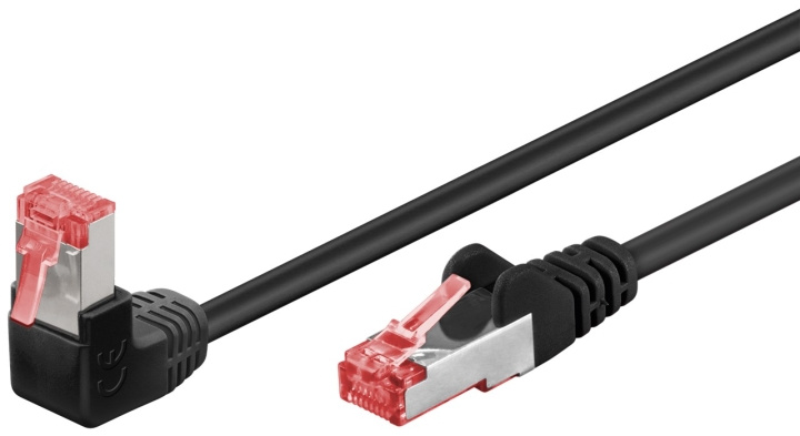 Goobay Patchkabel CAT 6, 1x 90° vinklad, S/FTP (PiMF), svart, 5 m kopparledare (CU), halogenfri kabelhölje (LSZH), snäpplås på toppen i gruppen DATORER & KRINGUTRUSTNING / Datorkablar / Nätverkskablar / Cat6 hos TP E-commerce Nordic AB (C39027)