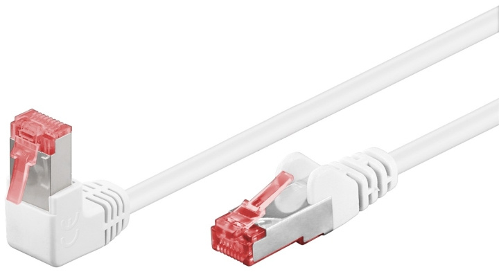 Goobay Patchkabel CAT 6, 1x 90° vinklad, S/FTP (PiMF), vit, 2 m kopparledare (CU), halogenfri kabelhölje (LSZH), snäpplås på toppen i gruppen DATORER & KRINGUTRUSTNING / Datorkablar / Nätverkskablar / Cat6 hos TP E-commerce Nordic AB (C39032)