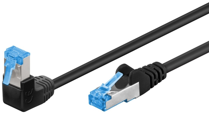 Goobay Patchkabel CAT 6A, 1x 90° vinklad, S/FTP (PiMF), svart, 0,5 m kopparledare (CU), halogenfri kabelhölje (LSZH), snäpplås på toppen i gruppen DATORER & KRINGUTRUSTNING / Datorkablar / Nätverkskablar / Cat6 hos TP E-commerce Nordic AB (C39037)