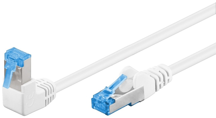 Goobay Patchkabel CAT 6A, 1x 90° vinklad, S/FTP (PiMF), vit, 5 m kopparledare (CU), halogenfri kabelhölje (LSZH), snäpplås på toppen i gruppen DATORER & KRINGUTRUSTNING / Datorkablar / Nätverkskablar / Cat6 hos TP E-commerce Nordic AB (C39048)