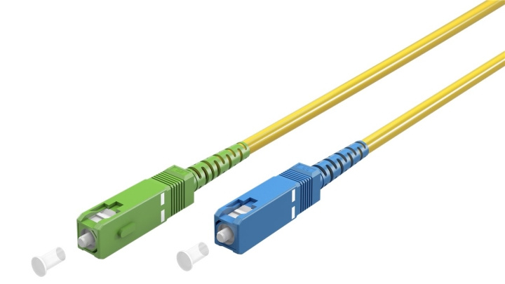 Goobay Fiberoptisk kabel (FTTH), Singlemode (OS2) Yellow, gul (Simplex), 10 m plugg SC-APC (8°) > SC plugg (UPC), halogenfri kabelhölje (LSZH) i gruppen DATORER & KRINGUTRUSTNING / Datorkablar / Nätverkskablar / Fiberkablage hos TP E-commerce Nordic AB (C39137)