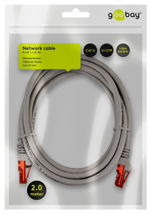 Goobay CAT 6 patchkabel, U/UTP, grå kopparklädd aluminiumtråd (CCA), 2 m i gruppen DATORER & KRINGUTRUSTNING / Datorkablar / Nätverkskablar / Cat6 hos TP E-commerce Nordic AB (C43465)