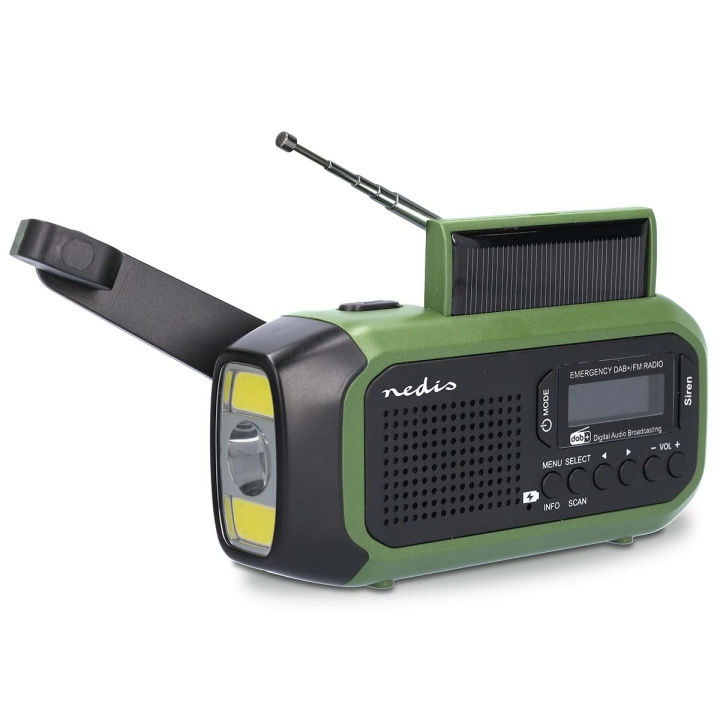 Nedis Nödradio | Portabel design | DAB+ / FM | Batteridriven / Handvev / Solar Powered / USB ström | Väckarklocka | Grön / Svart i gruppen HEMELEKTRONIK / Ljud & Bild / Hemmabio, HiFi & Bärbart / Radio & Väckarklockor / Radio hos TP E-commerce Nordic AB (C57009)