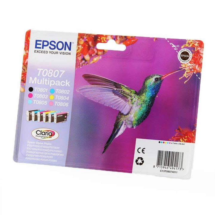 Epson Bläck C13T08074011 T0807 Multipack, Hummingbird i gruppen DATORER & KRINGUTRUSTNING / Skrivare & Tillbehör / Bläck & Toner / Bläckpatroner / Epson hos TP E-commerce Nordic AB (C58651)