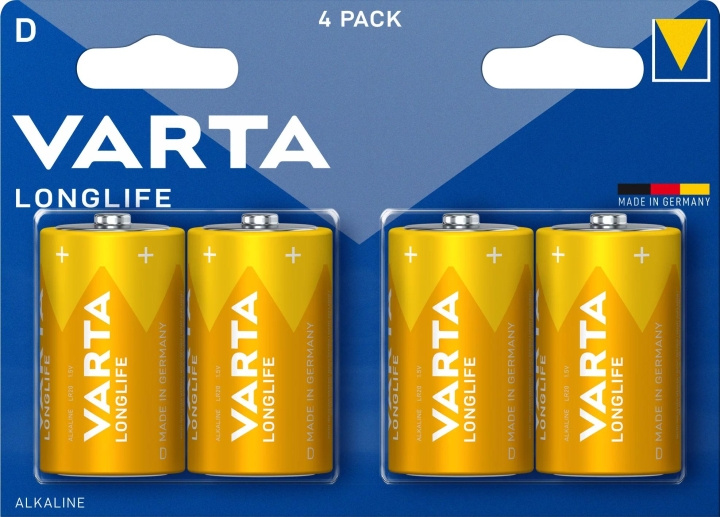 Varta LONGLIFE, alkaliskt batteri, D, Mono, LR20, 4-pack, Tillverkad i Tyskland i gruppen HEMELEKTRONIK / Batterier & Laddare / Batterier / Övriga hos TP E-commerce Nordic AB (C60787)