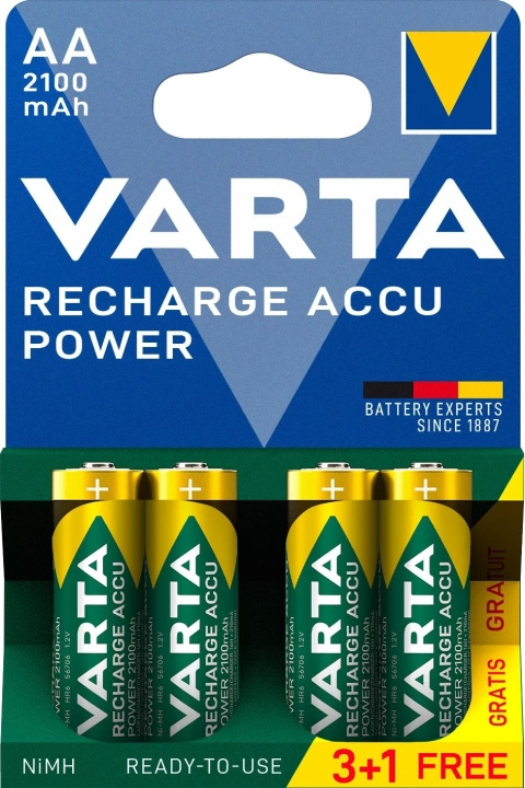 Varta Recharge Charge Accu Power AA 2100mAh 4 Pack (3+1) i gruppen HEMELEKTRONIK / Batterier & Laddare / Laddningsbara batterier / AA hos TP E-commerce Nordic AB (C60791)