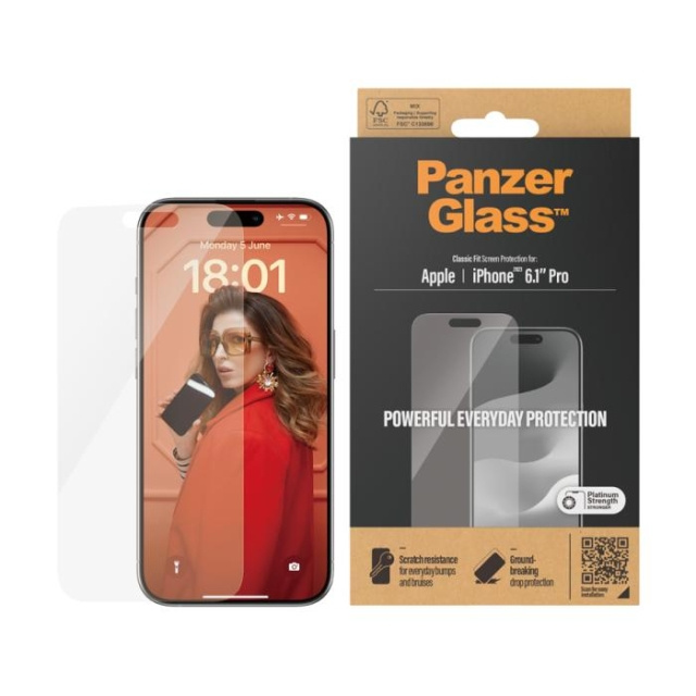 PanzerGlass Screen Protector Apple iPhone 15 Pro | Classic Fit i gruppen SMARTPHONE & SURFPLATTOR / Mobilskydd / Apple / iPhone 15 hos TP E-commerce Nordic AB (C65906)