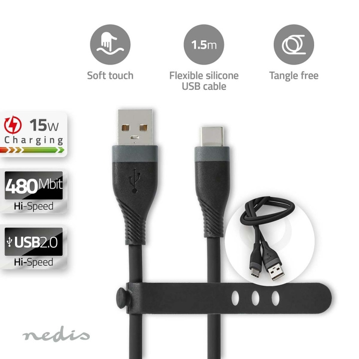 Nedis USB-kabel | USB 2.0 | USB-A Hane | USB-C™ Hane | 15 W | 480 Mbps | Nickelplaterad | 1.50 m | Rund | Silikon | Svart | Låda i gruppen DATORER & KRINGUTRUSTNING / Datorkablar / USB-kablar / USB-C hos TP E-commerce Nordic AB (C66094)