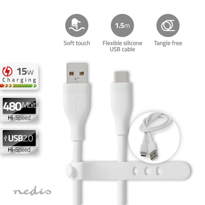 Nedis USB-kabel | USB 2.0 | USB-A Hane | USB-C™ Hane | 15 W | 480 Mbps | Nickelplaterad | 1.50 m | Rund | Silikon | Vit | Låda i gruppen DATORER & KRINGUTRUSTNING / Datorkablar / USB-kablar / USB-C hos TP E-commerce Nordic AB (C66095)
