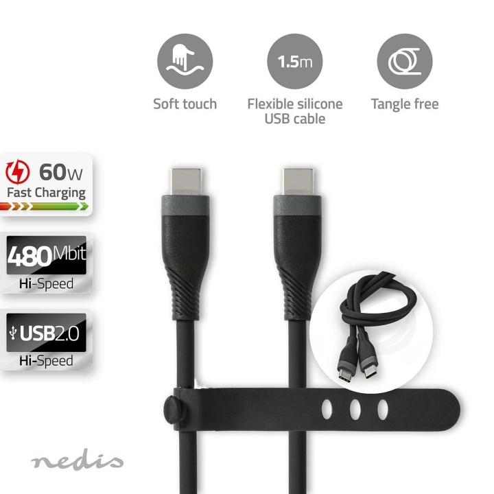 Nedis USB-kabel | USB 2.0 | USB-C™ Hane | USB-C™ Hane | 60 W | 480 Mbps | Nickelplaterad | 1.50 m | Rund | Silikon | Svart | Låda i gruppen DATORER & KRINGUTRUSTNING / Datorkablar / USB-kablar / USB-C hos TP E-commerce Nordic AB (C66096)