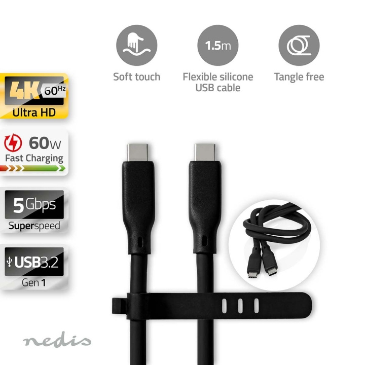 Nedis USB-kabel | USB 3.2 Gen 1 | USB-C™ Hane | USB-C™ Hane | 60 W | 8K@30Hz | 5 Gbps | Nickelplaterad | 1.50 m | Rund | Silikon | Svart | Låda i gruppen DATORER & KRINGUTRUSTNING / Datorkablar / USB-kablar / USB-C hos TP E-commerce Nordic AB (C66108)