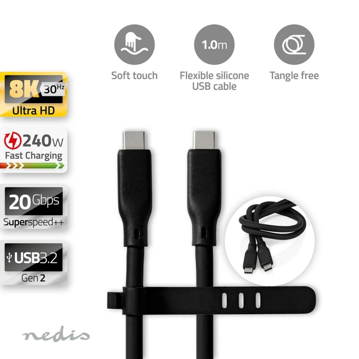 Nedis USB-kabel | USB 3.2 Gen 2 | USB-C™ Hane | USB-C™ Hane | 240 W | 8K@30Hz | 20 Gbps | Nickelplaterad | 1.00 m | Rund | Silikon | Svart | Låda i gruppen DATORER & KRINGUTRUSTNING / Datorkablar / USB-kablar / USB-C hos TP E-commerce Nordic AB (C66110)