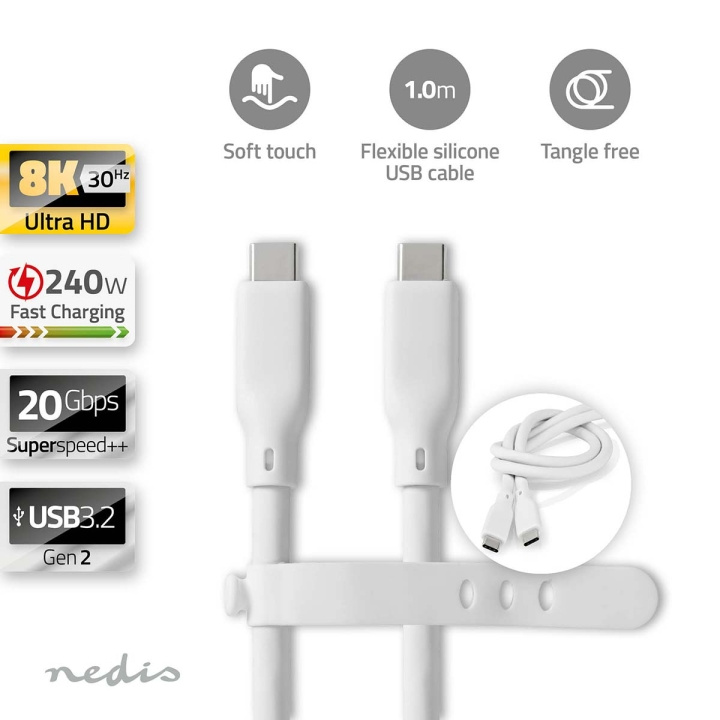Nedis USB-kabel | USB 3.2 Gen 2 | USB-C™ Hane | USB-C™ Hane | 240 W | 8K@30Hz | 20 Gbps | Nickelplaterad | 1.00 m | Rund | Silikon | Vit | Låda i gruppen DATORER & KRINGUTRUSTNING / Datorkablar / USB-kablar / USB-C hos TP E-commerce Nordic AB (C66111)