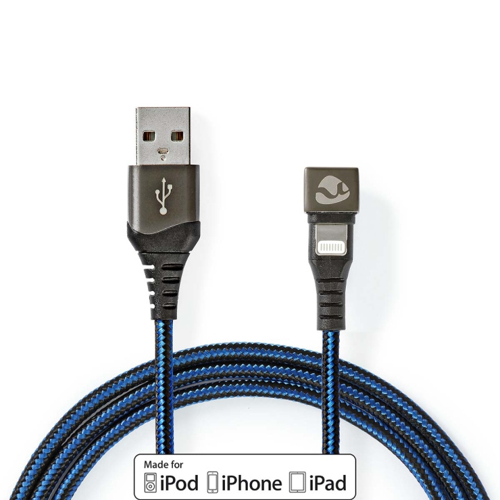 Nedis USB-kabel | USB 2.0 | Apple Lightning, 8-stifts | USB-A Hane | 12 W | 480 Mbps | Nickelplaterad | 1.00 m | Rund | Flätad / Nylon | Blå / Svart | Kartong med täckt fönster i gruppen SMARTPHONE & SURFPLATTOR / Laddare & Kablar / Kablar / Kablar Lightning hos TP E-commerce Nordic AB (C66176)