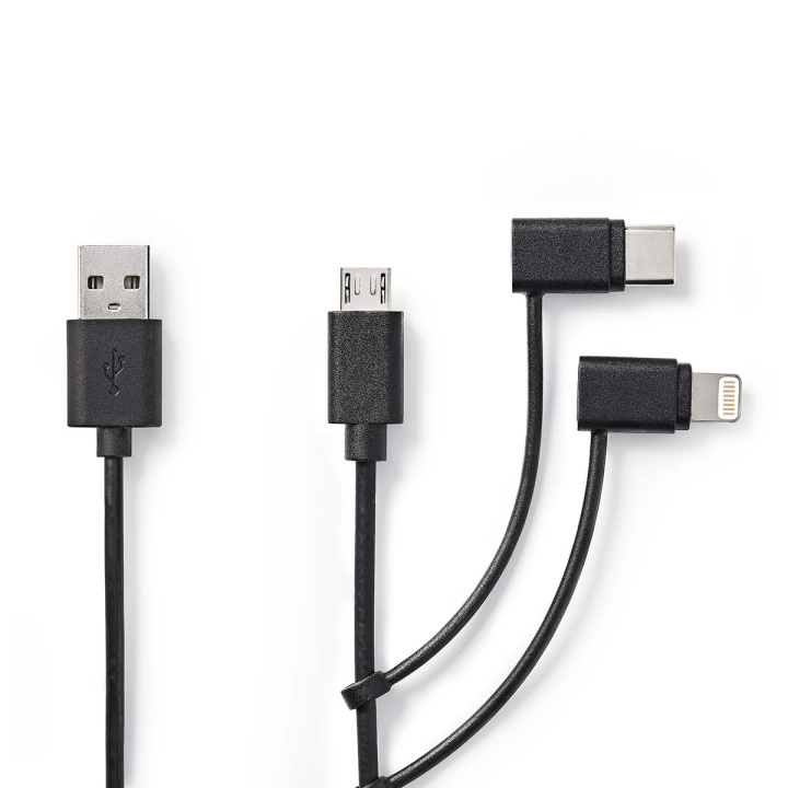 Nedis 3 i 1 kabel | USB 2.0 | USB-A Hane | Apple Lightning, 8-stifts / USB Micro-B Hane / USB-C™ Hane | 480 Mbps | 1.00 m | Nickelplaterad | Rund | PVC | Svart | Label i gruppen DATORER & KRINGUTRUSTNING / Datorkablar / USB-kablar / USB-C hos TP E-commerce Nordic AB (C66666)