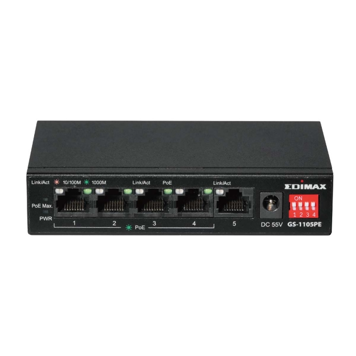 Edimax Switch med lång räckvidd, 5 portar, Gigabit PoE+, 4 PoE+-portar och DIP-switch i gruppen DATORER & KRINGUTRUSTNING / Nätverk / Switchar / 10/100/1000Mbps hos TP E-commerce Nordic AB (C67657)